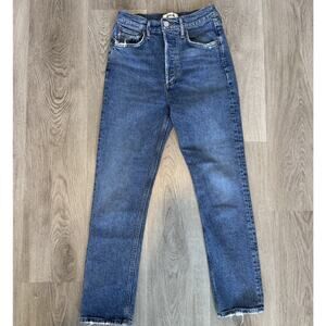 AGOLDE Jeans Womens 24x25 Blue Riley Crop Medium Wash Cropped Button Fly Denim